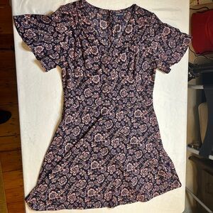 Nautica Jeans Floral Paisley Fit & Flare Dress Size M Flutter Sleeves